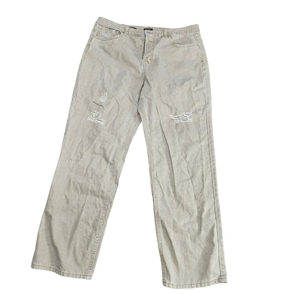 Wild Fable High Rise Straight Jeans Womens 16 Beige Distressed Stretch Denim